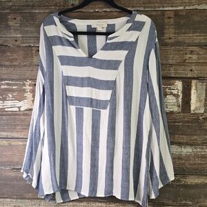 Two By Vince Camuto Blue and White Striped Women's Top, Plus Size 2X